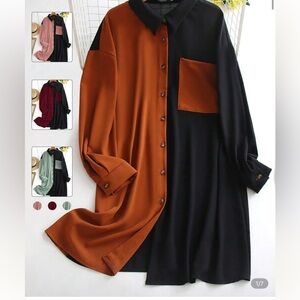 Two-Tone Button-Up Shirt dress in Black and Brown